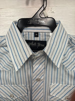 New Kids White Horse Blue stripe Long Sleeve Pearl Snap Medium DD-52