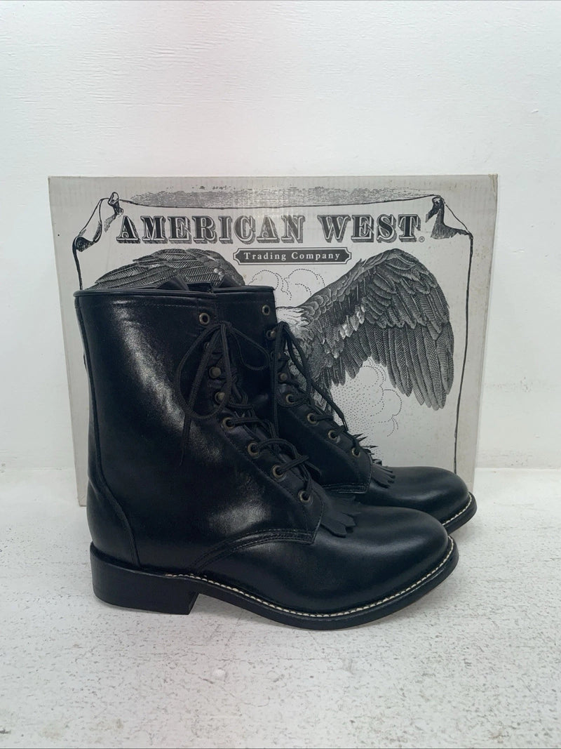 New Men’s Black Lace Up American West Cowboy Boots. 5991 7 W. 1-46