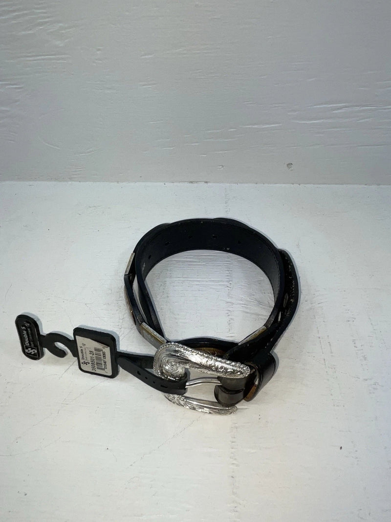 New Black Genuine Leather Double S Silver Pendent 28” Belt #3508501 JJ-49