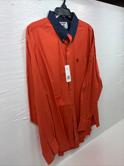 New Men’s Wrangler PBR Orange Long Sleeve Button Up 2XL F-100