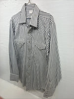 New Men’s Champion Western Gray Stripe Long Sleeve Pearl Snap 16 Large V-110