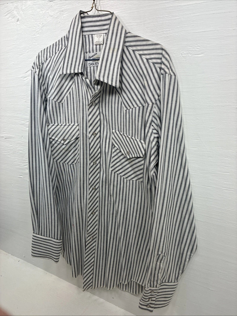 New Men’s Champion Western Gray Stripe Long Sleeve Pearl Snap 16 Large V-110