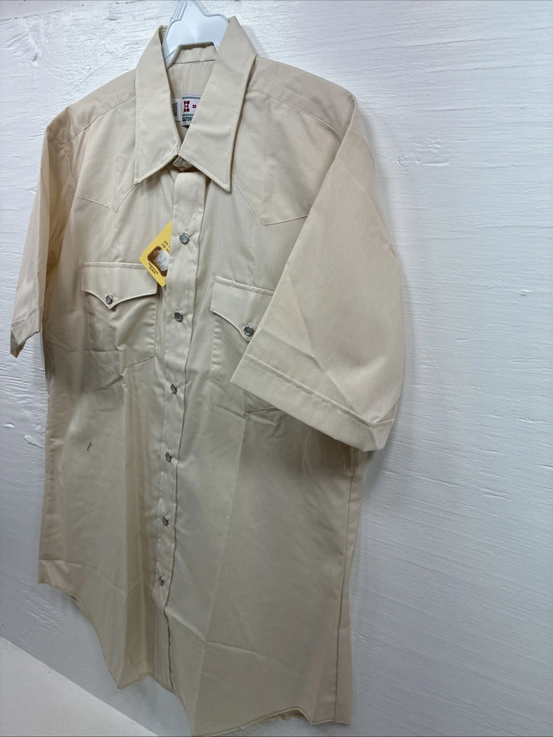 New Men’s H Bar C Tan Short Sleeve Pearl Snap Large J-80