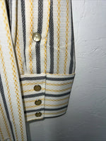 New Men’s Yellow Stripped HbarC Pearl Snap Long Sleeve Shirt 15.5x33 M I-31