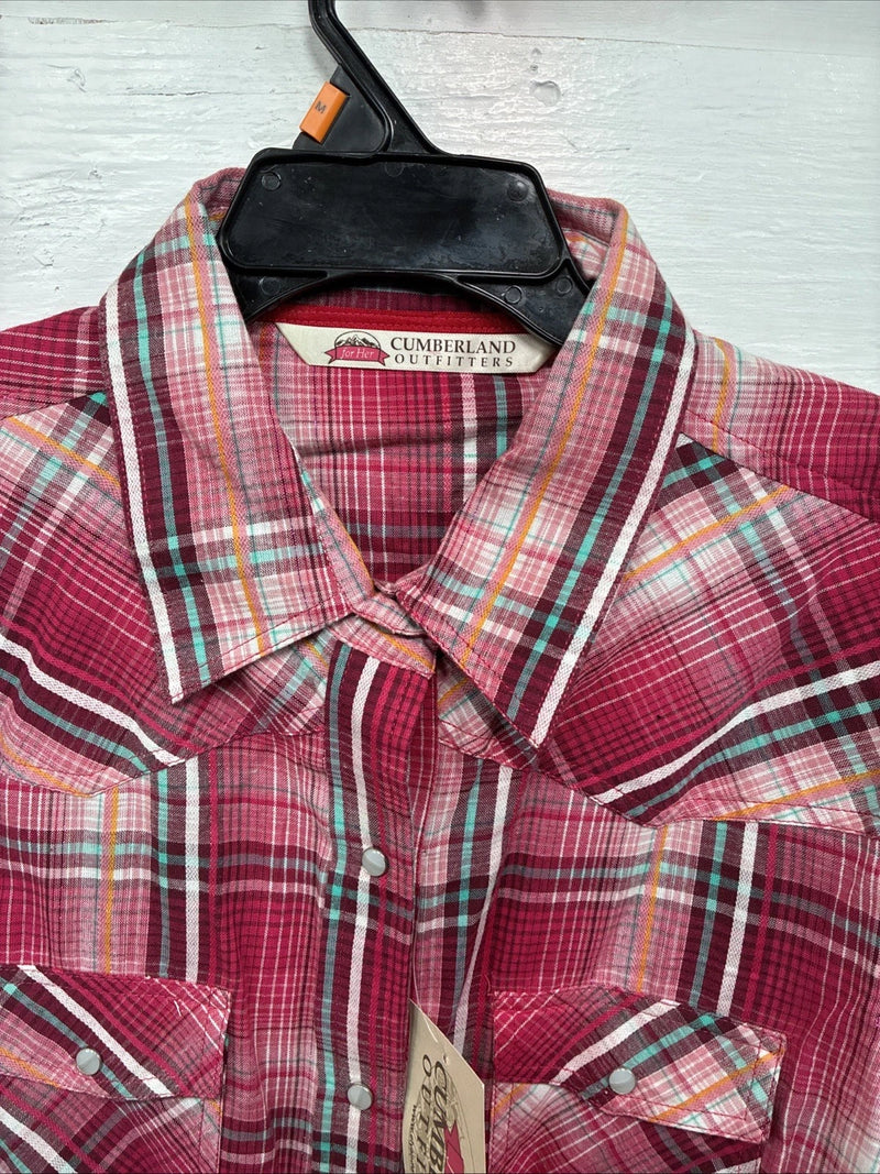 New Women’s Cumberland Pink Plaid Long Sleeve Pearl Snap Medium DD-24