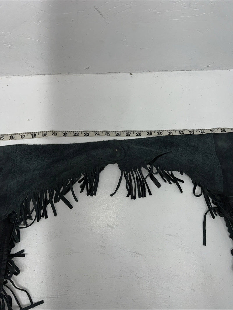 New Black Tough 1 Show Chaps With Fringe Adjustable Waist 46” N-48