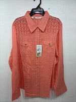 New Women’s Cumberland Pink Designed Long Sleeve Pearl Snap Large II-99