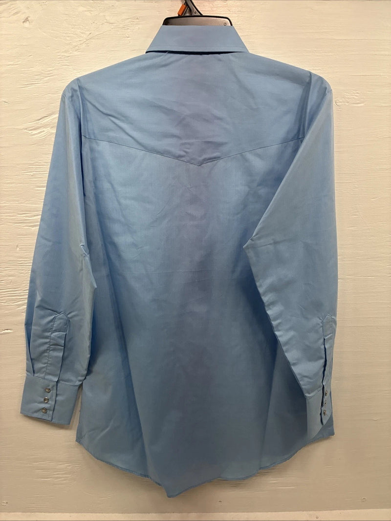 New Men’s ELY Cattleman Blue Simple Long Sleeve Pearl Snap Medium J-87