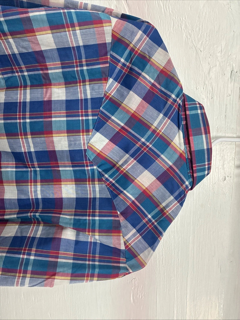 New Men’s ELY Cattleman Blue Multicolor Plaid Long Sleeve Pearl Snap Large X-17