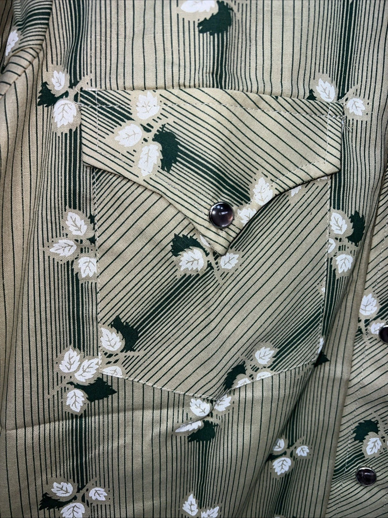 New Men’s Green ELY Plains Long Sleeve Pearl Snap Shirt. 15x34 M S-4