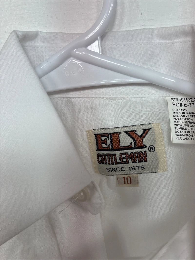 New Boys ELY Cattleman White Long Sleeve Pearl Snap Size 10 DD-80