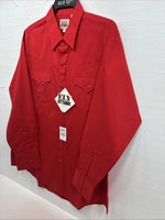 New Men’s ELY Cattleman Red Simple Long Sleeve Pearl Snap 17 XL O-70