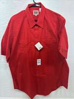 New Men’s ELY Cattleman Western Red Short Sleeve Pearl Snap 18 2XL X-7