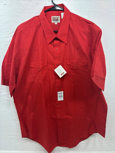 New Men’s ELY Cattleman Western Red Short Sleeve Pearl Snap 18 2XL X-7