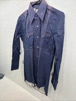 New Men’s Karman Blue Jean Long Sleeve Pearl Snap 14.5 Small AA-2