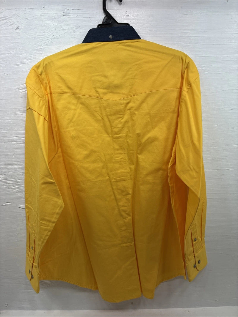 New Men’s Wrangler PBR Yellow Jean Design Long Sleeve Button Up XL O-46