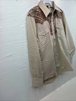 New Men’s Champion Westerns Brown Plaid Long Sleeve Pearl Snap Medium O-25