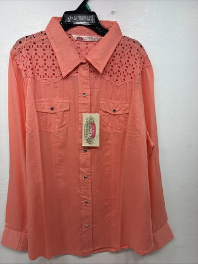 New Women’s Cumberland Pink Designed Long Sleeve Pearl Snap XL II-7