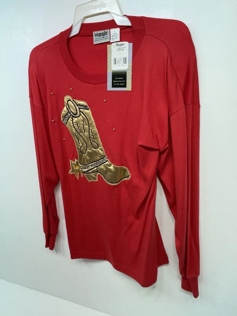 New Women’s Red Wrangler Long Sleeve Shirt L #7550AB 3B-25