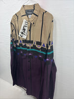 New Men’s GunSmoke Purple Tan Design Long Sleeve Button Up Large X-5