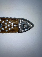 New Brown Genuine Leather Nocona Silver Bling Cross XL Belt #N1330999 Z-74