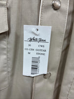 New Men’s White Horse Brown Embroidered Long Sleeve Pearl Snap Medium K-59