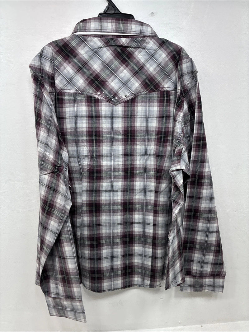 New Women’s Cumberland Purple Plaid Long Sleeve Pearl Snap 3XL GG-25