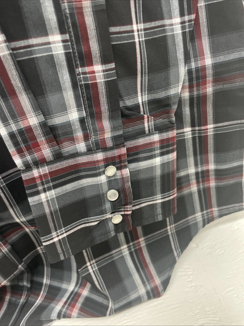 New Men’s ELY Cattleman Black Red Long Sleeve Pearl Snap 3XL E-33