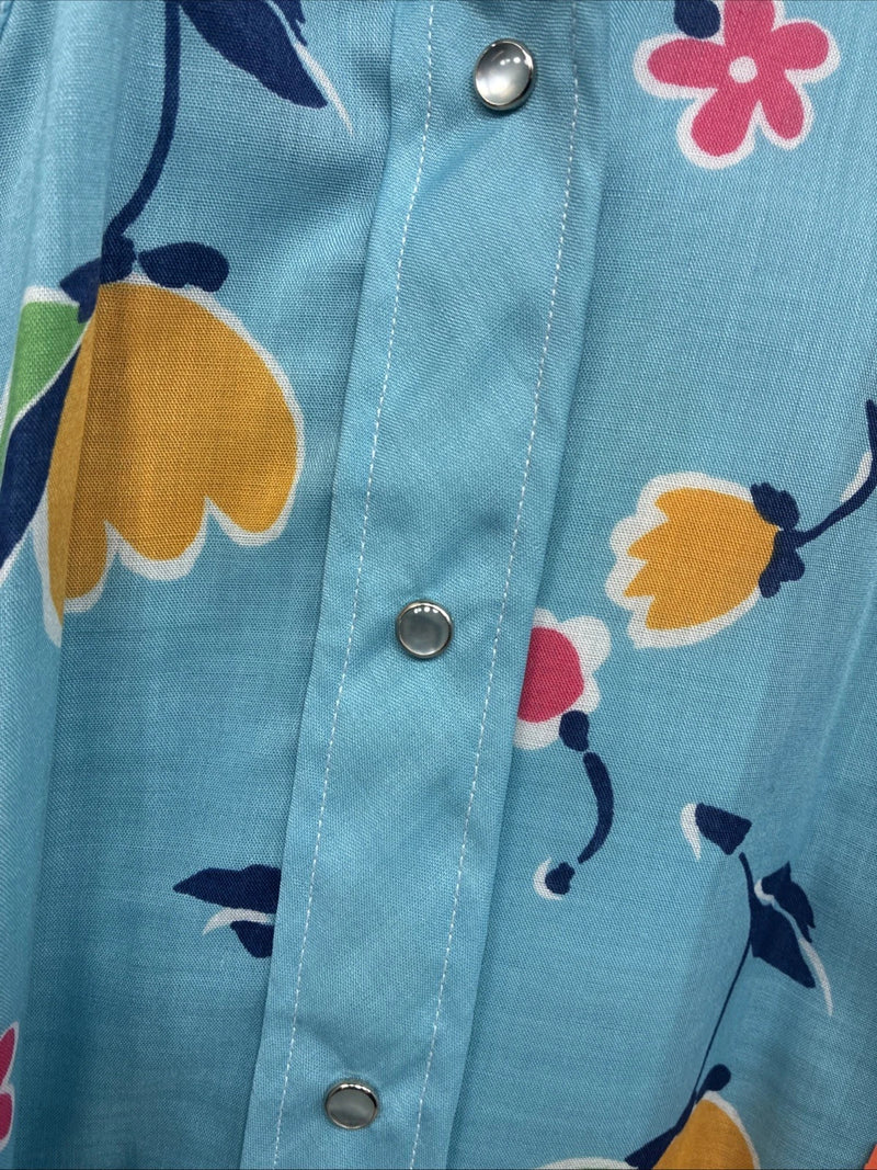 New Women’s Dickson Jenkins Blue Floral Long Sleeve Pearl Snap Size 30 KK-92