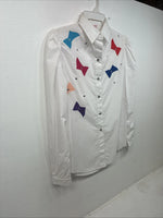 New Women’s H Bar C White Deigned Long Sleeve Pearl Snap Size 30 MM-62