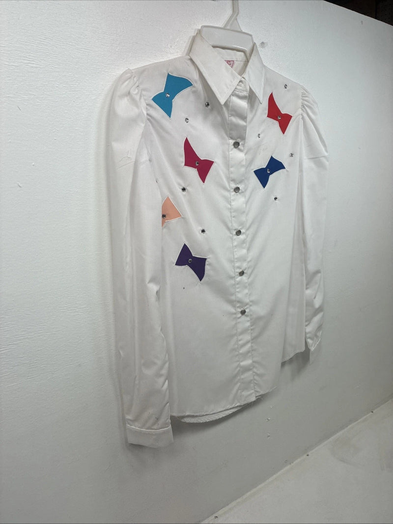New Women’s H Bar C White Deigned Long Sleeve Pearl Snap Size 30 MM-62