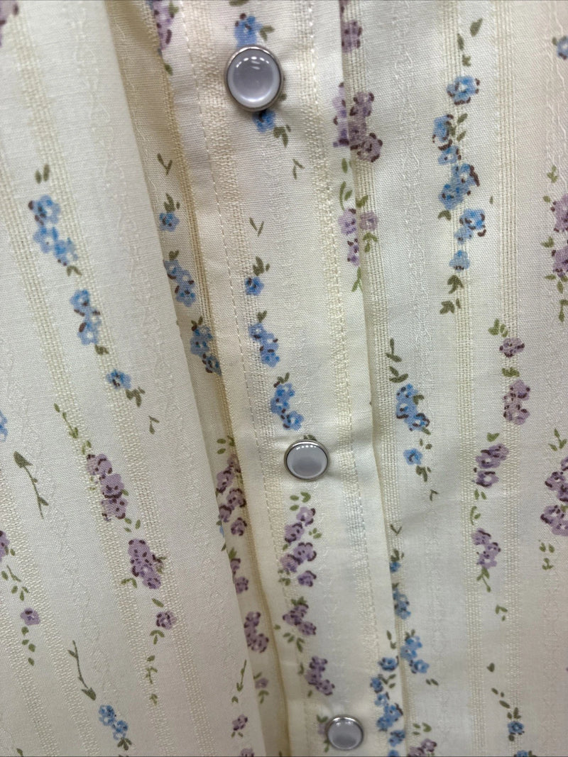 New Women’s White Horse Yellow Floral Short Sleeve Pearl Snap Large II-93