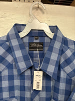 New Men’s White Horse Blue Checkered Short Sleeve Pearl Snap 2XL H-68