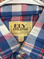 New Men’s ELY Cattleman Purple Plaid Long Sleeve Pearl Snap Large X-35