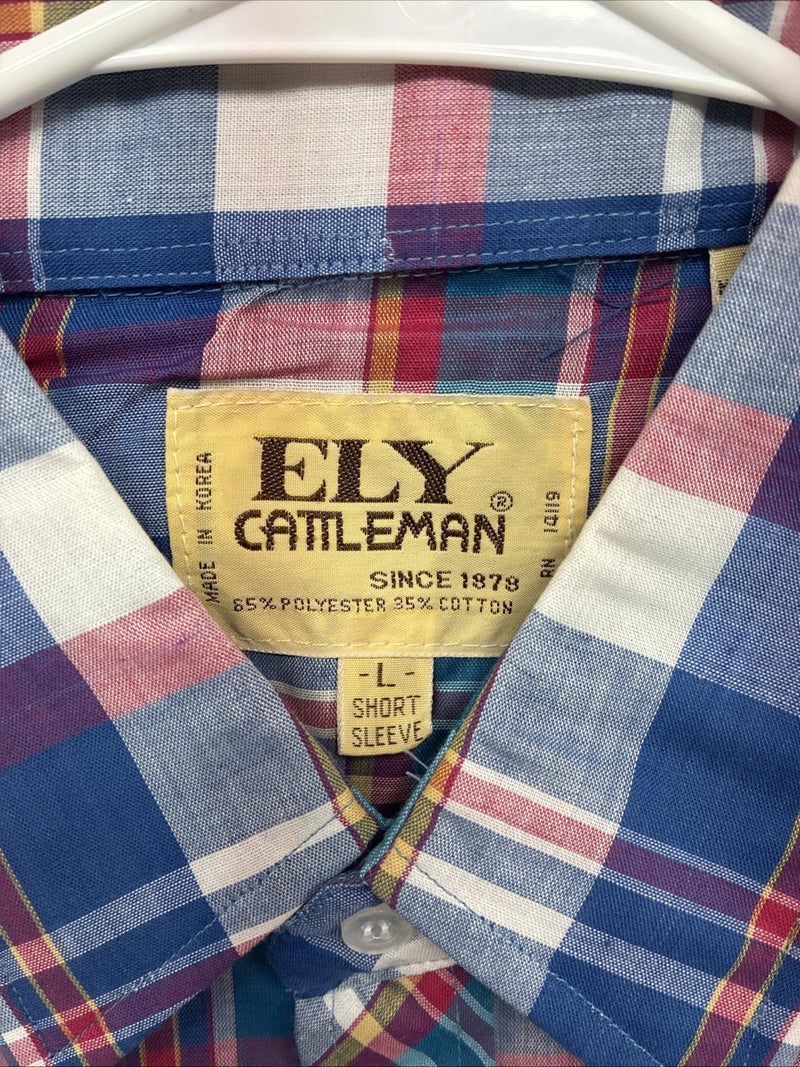 New Men’s ELY Cattleman Purple Plaid Long Sleeve Pearl Snap Large X-35