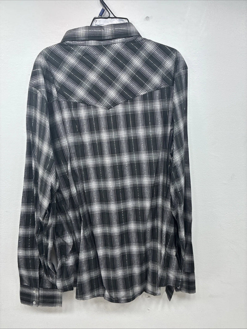 New Women’s Cumberland Black Plaid Long Sleeve Pearl Snap 2XL GG-12