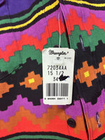 New Men’s Wrangler Multicolor Stripe Long Sleeve Pearl Snap 15.5 Medium DD-3