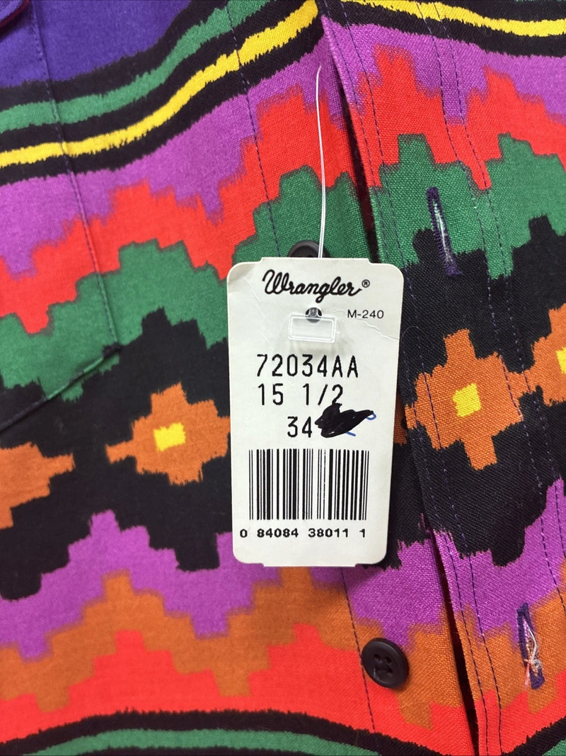 New Men’s Wrangler Multicolor Stripe Long Sleeve Pearl Snap 15.5 Medium DD-3