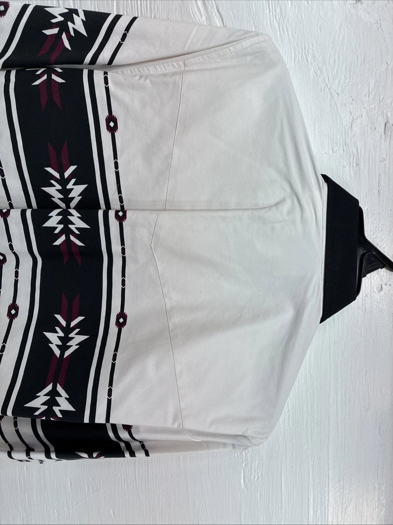 New Men’s Cumberland White Black Design Long Sleeve Pearl Snap Medium K-54