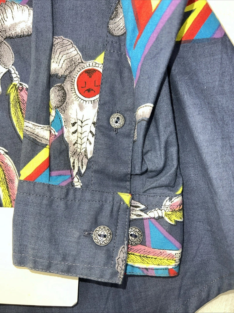 New Men’s Gunsmoke Multicolor skull Button Up Long Sleeve Shirt Medium I-42