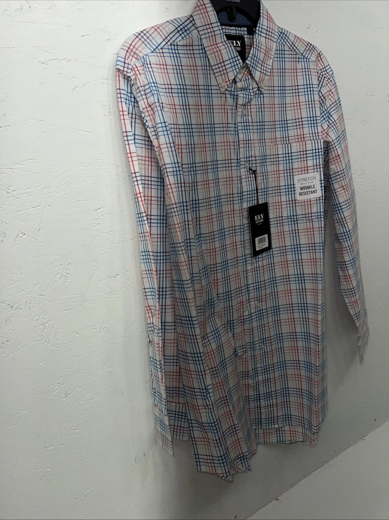 New Men’s Blue Red Plaid ELY Cattleman Button Up Long Sleeve Shirt. M P-42