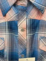 New Women’s Cumberland Pink Blue Plaid Long Sleeve Pearl Snap 1XL Plus GG-39
