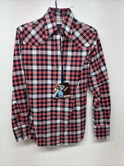 New Women’s Panhandle Slim Red Plaid Long Sleeve Pearl Snap Size 32 KK-67