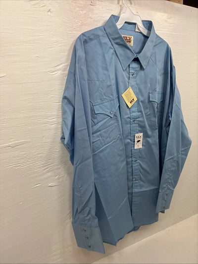 New Men’s ELY Cattleman Blue Short Sleeve Pearl Snap 18.5 X 35 2XL CC-12