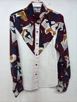 New Women’s Cowboy Threads White Designed Long Sleeve Button Up Medium YY-98