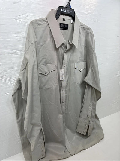 New Men’s White Horse Gray Strip Long Sleeve Pearl Snap 3XL E-61