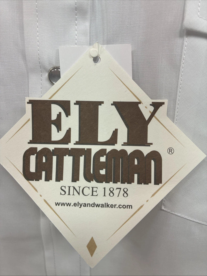 New Men’s ELY Cattleman White Long Sleeve Pearl Snap 17.5 X 35 XL R-45