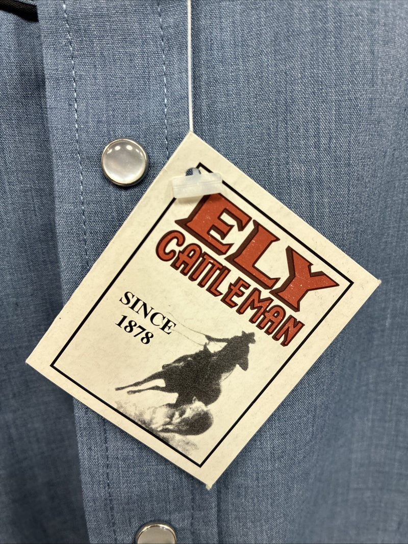 New Men’s ELY Cattleman Blue Eagle Design Long Sleeve Pearl Snap 2XL H-54