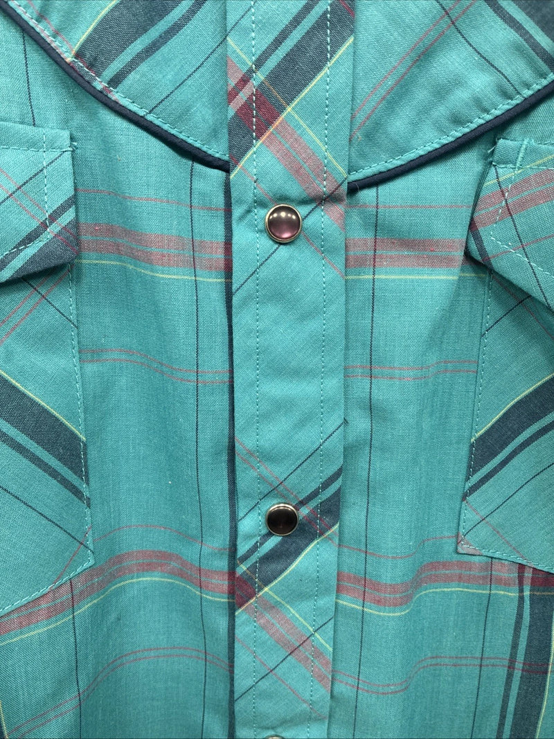 New Men’s ELY Diamond Blue Plaid Long Sleeve Pearl Snap Large CC-40