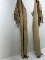 New Tan Congress Leather Show Chaps With Fringe Adjustable Waist 44” L-51